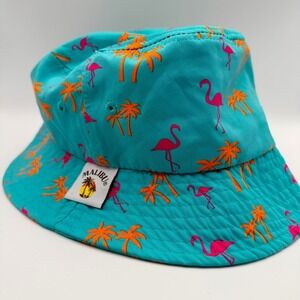 Lot of 3 Tropical Sun Hats Malibu Flamingo Bali Beach Palm Tree Bucket Hats